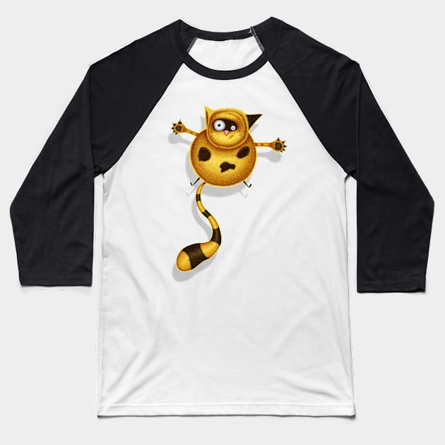 Flying Fat Cat | Brown Baseball T-Shirt by DrawingEggen